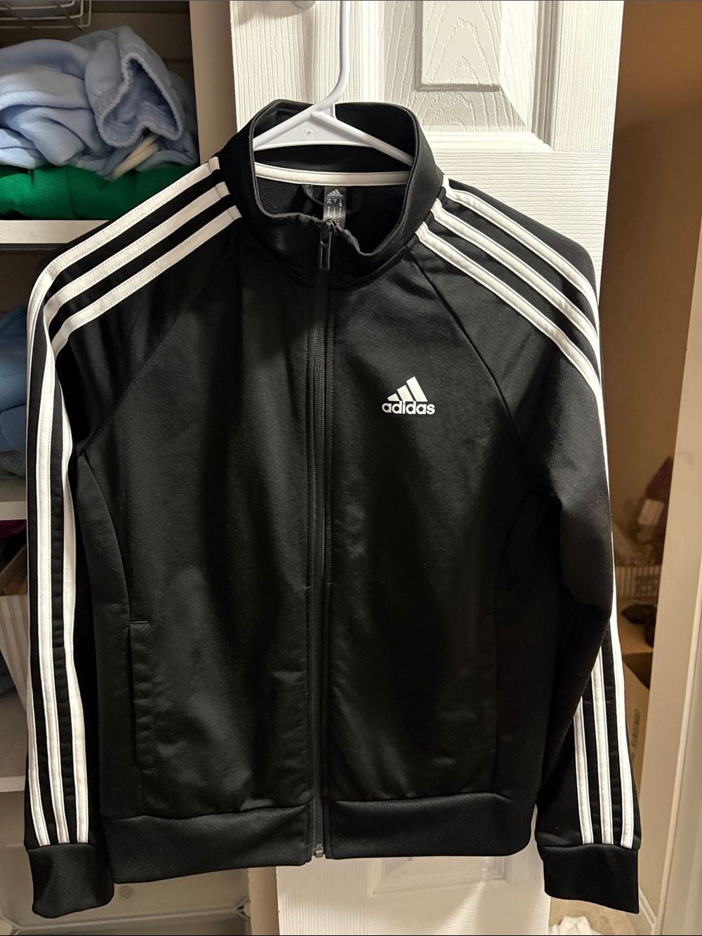 adidas Black Track Jacket with White Stripe Accents